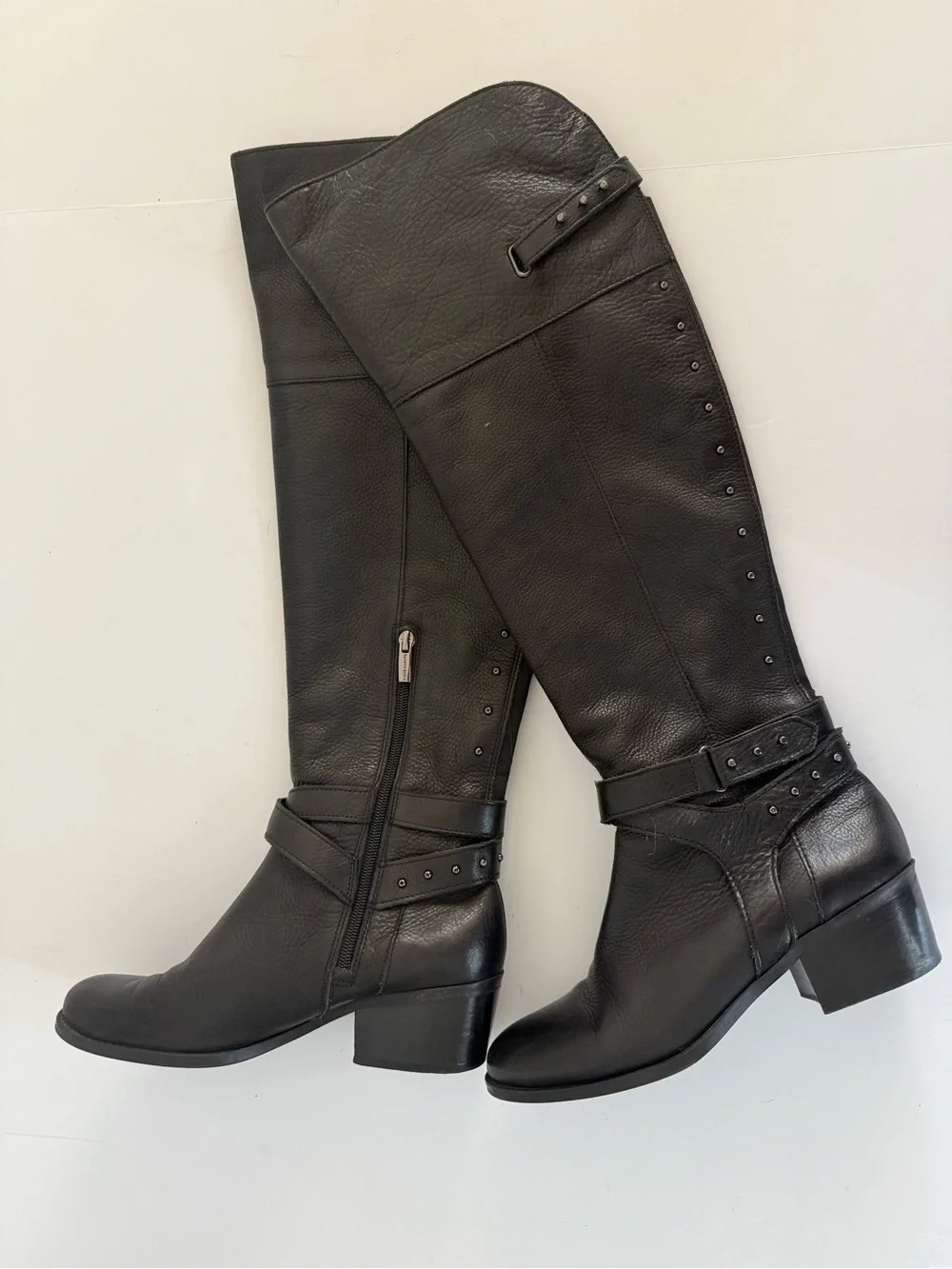 VINCE CAMUTO Bestan Black Leather Over Knee Riding Boots Studded Equestrian